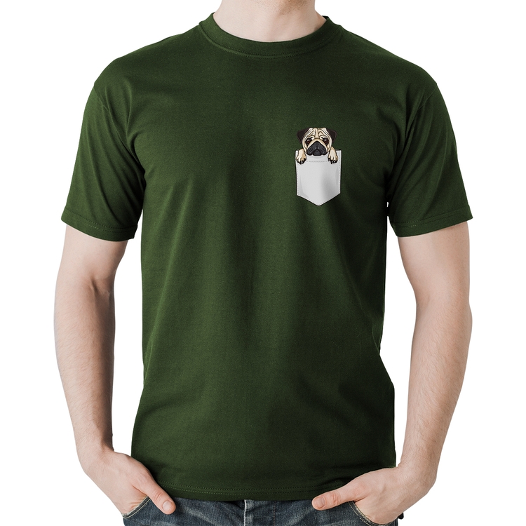 Camiseta Algodão PUG de Bolso - Musgo