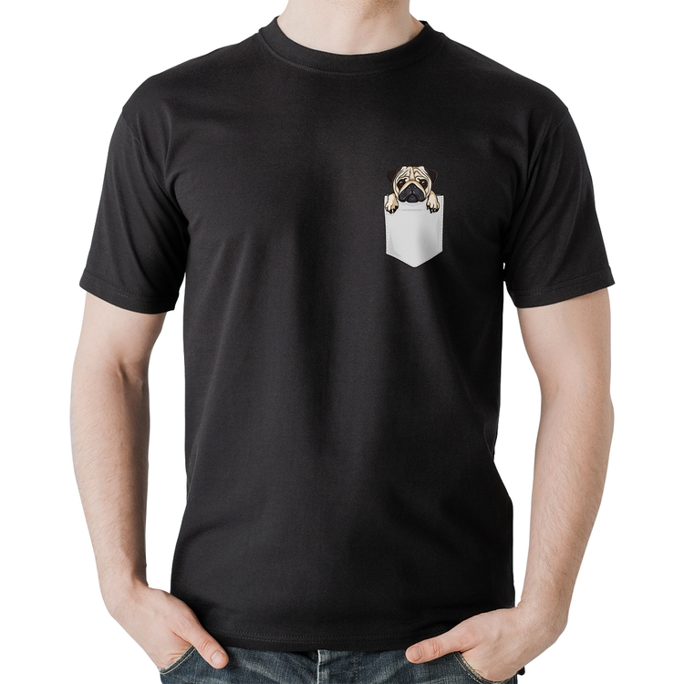 Camiseta Algodão PUG de Bolso
