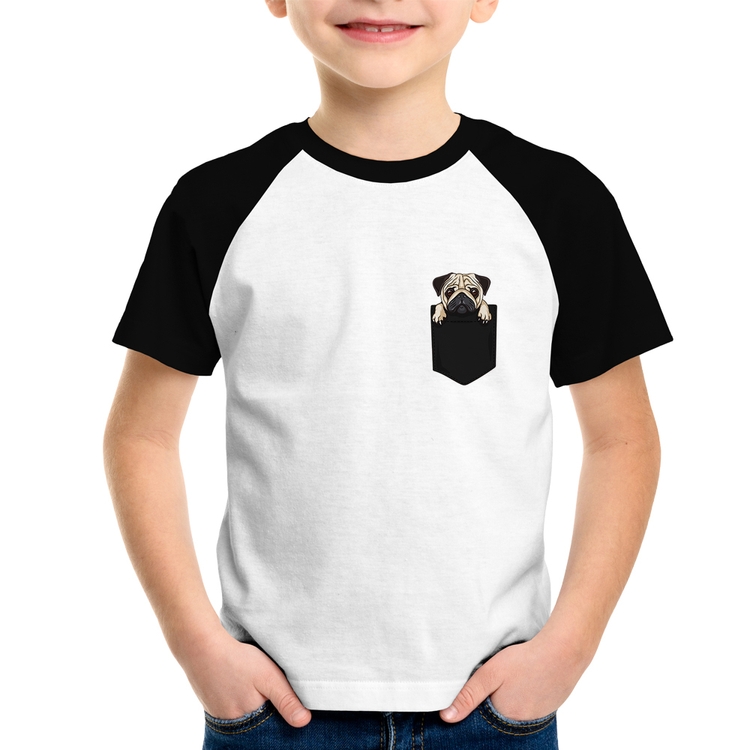 Camiseta Raglan Infantil PUG de Bolso