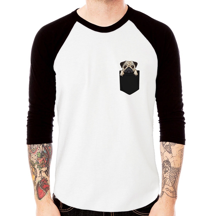 Camiseta Raglan PUG de Bolso Manga 3/4