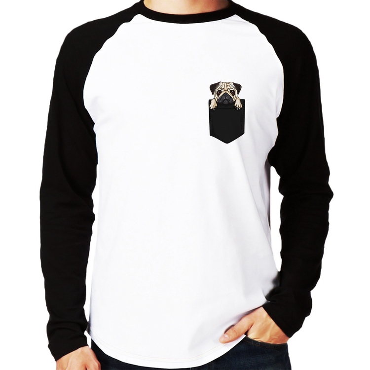 Camiseta Raglan PUG de Bolso Manga Longa