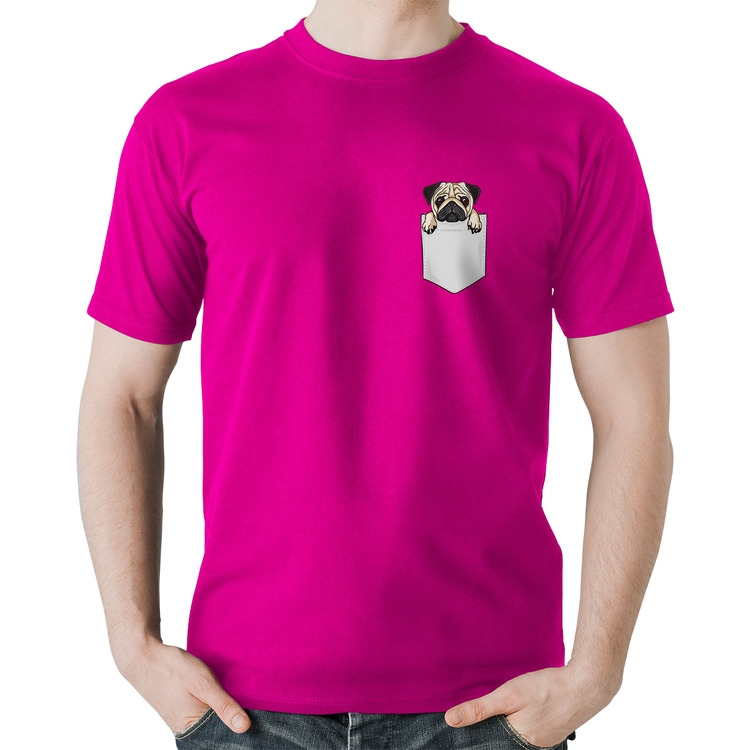 Camiseta Algodão PUG de Bolso - Rosa