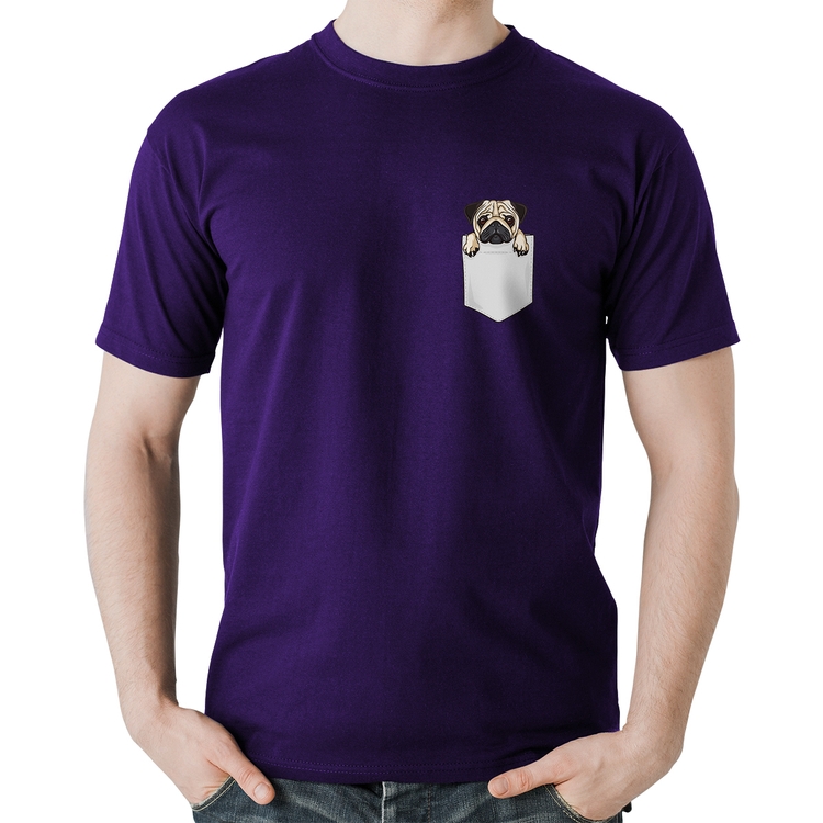 Camiseta Algodão PUG de Bolso - Roxa