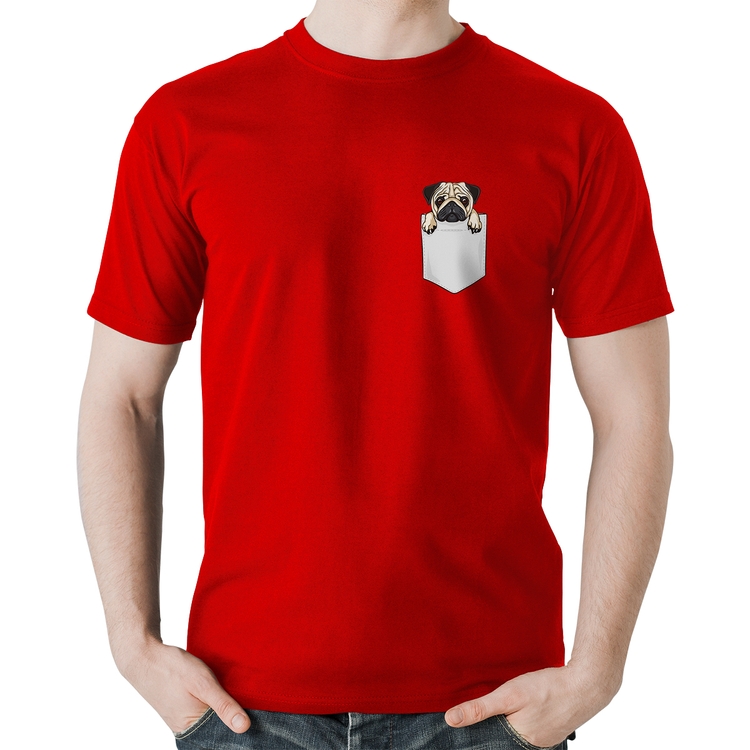 Camiseta Algodão PUG de Bolso - Vermelha