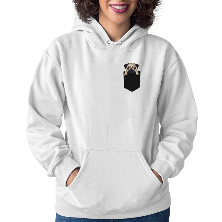 Moletom Feminino PUG de Bolso - Branco