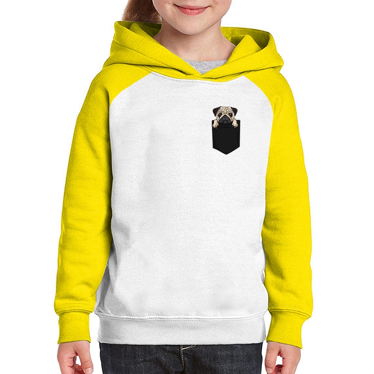 Moletom Infantil PUG de Bolso - Branco/Amarelo