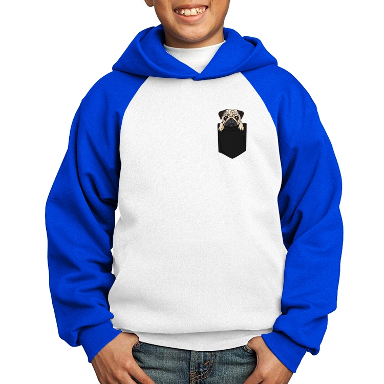 Moletom Infantil PUG de Bolso - Branco/Azul
