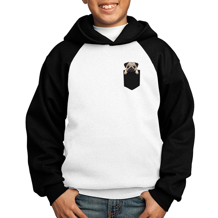 Moletom Infantil PUG de Bolso - Branco/Preto