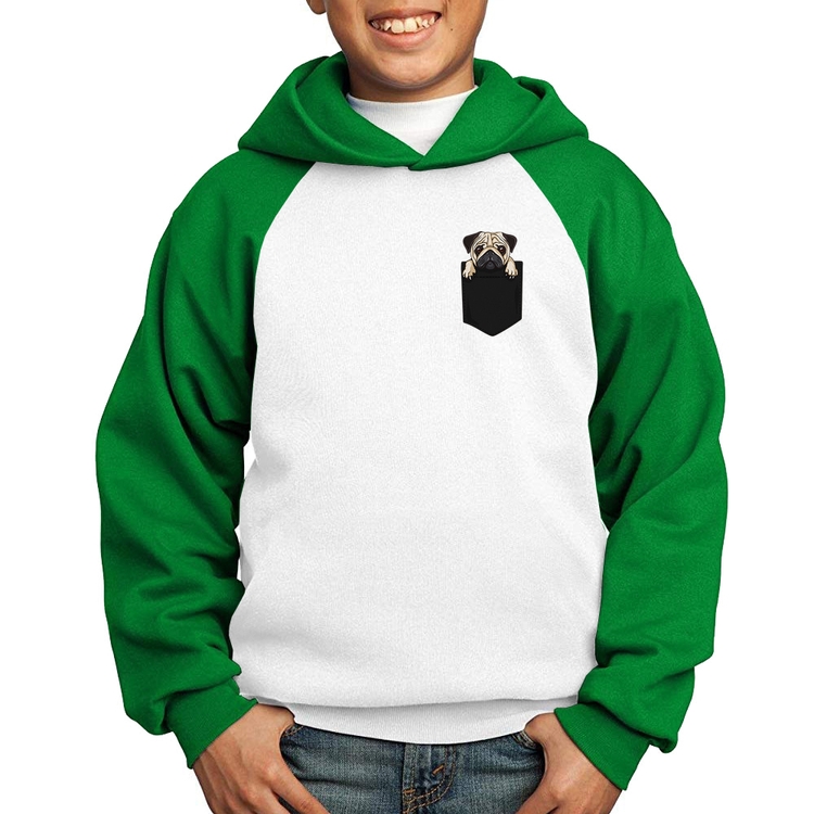 Moletom Infantil PUG de Bolso - Branco/Verde