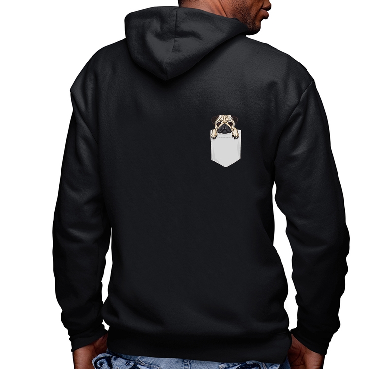 Blusa Moletom PUG de Bolso Masculina com Capuz e Zíper