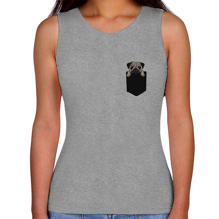 Regata Feminina PUG de Bolso - Cinza