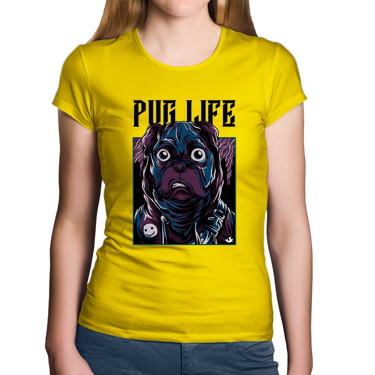 Baby Look Algodão Pug Life - Amarela