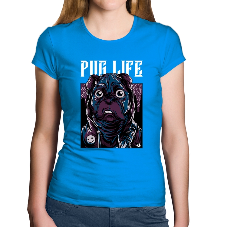 Baby Look Algodão Pug Life - Azul