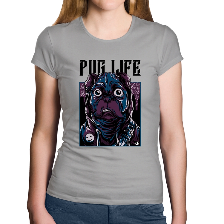 Baby Look Algodão Pug Life - Cinza