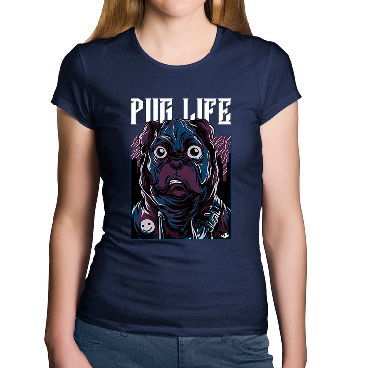 Baby Look Algodão Pug Life - Marinho