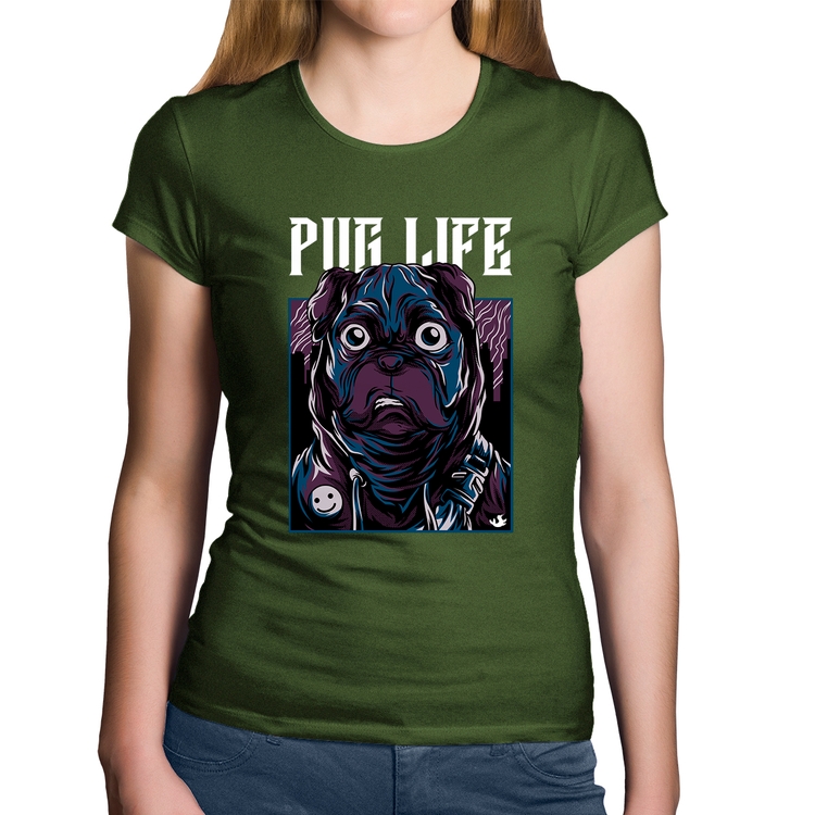 Baby Look Algodão Pug Life - Musgo