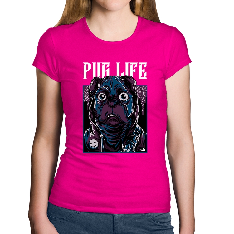 Baby Look Algodão Pug Life - Rosa