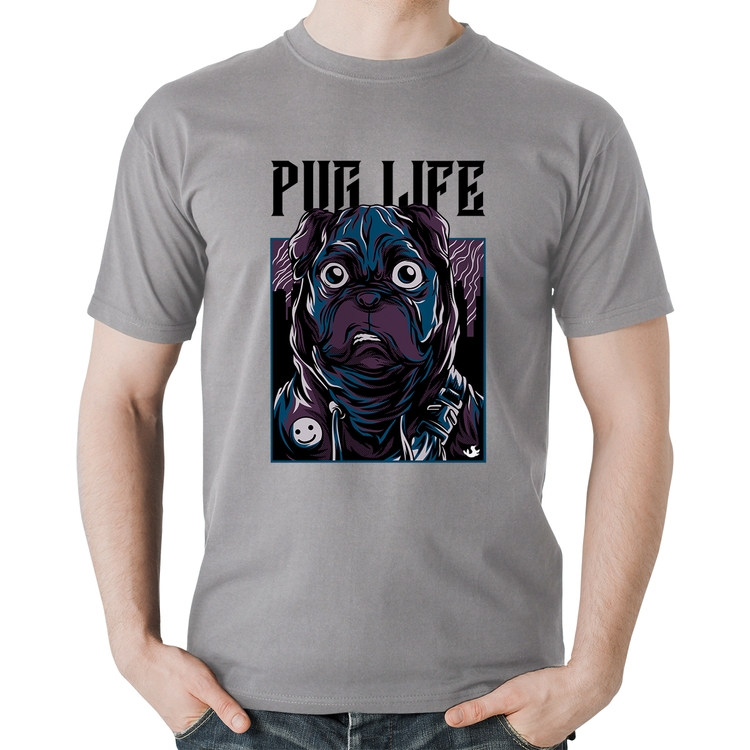 Camiseta Algodão Pug Life - Cinza