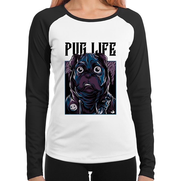 Baby Look Raglan Pug Life Manga Longa