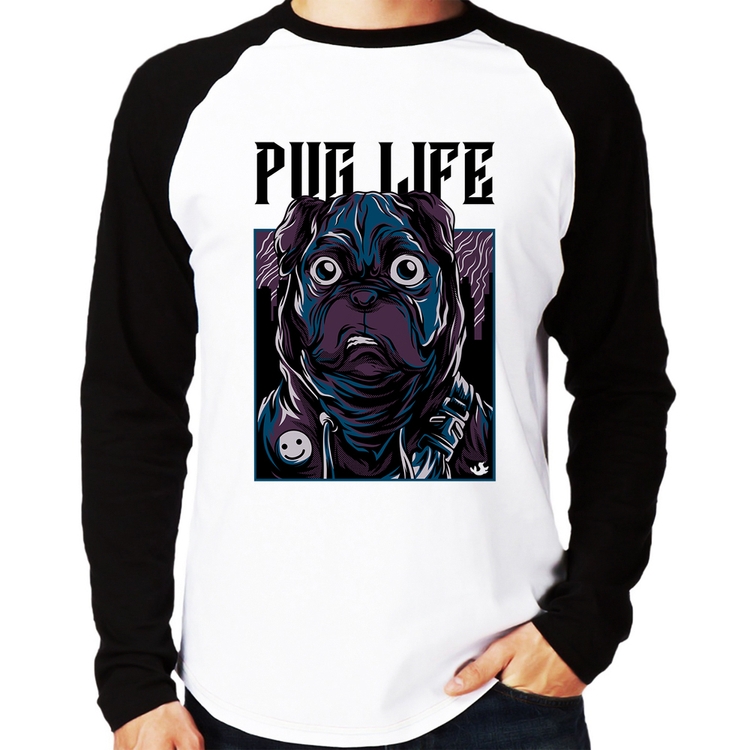 Camiseta Raglan Pug Life Manga Longa