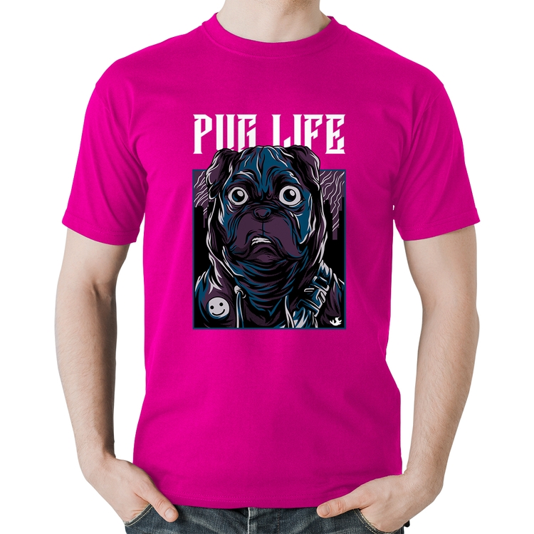 Camiseta Algodão Pug Life - Rosa