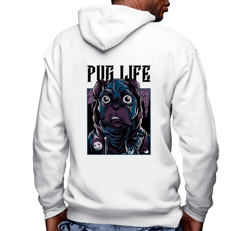 Blusa Moletom Pug Life Masculina com Capuz e Zíper - Branca