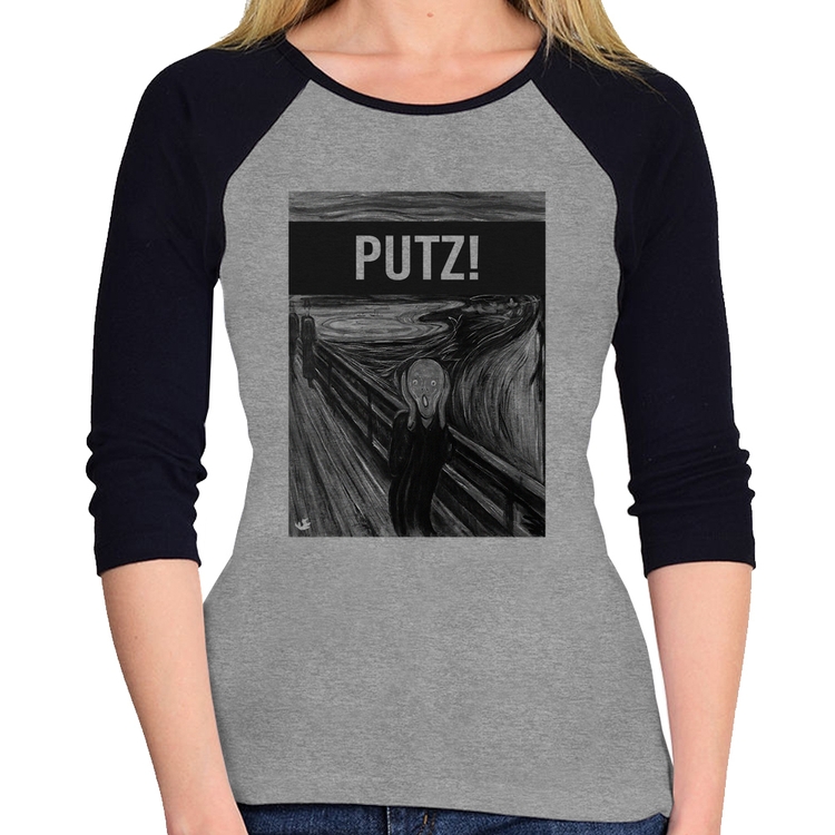 Baby Look Raglan PUTZ! Manga 3/4 - Cinza/Preto