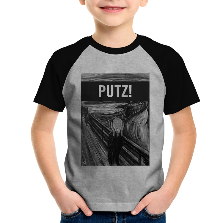 Camiseta Raglan Infantil PUTZ! - Cinza/Preto