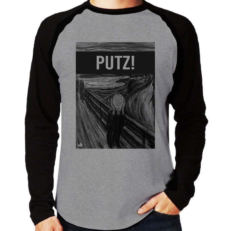 Camiseta Raglan PUTZ! Manga Longa - Cinza/Preto