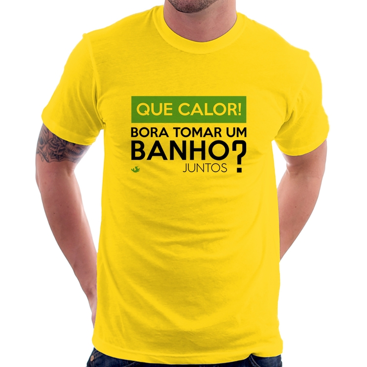 Camiseta Que calor! Bora tomar um banho juntos? - Amarela