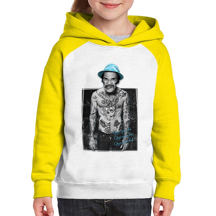 Moletom Infantil Que que foi, que que foi, que que há? - Branco/Amarelo