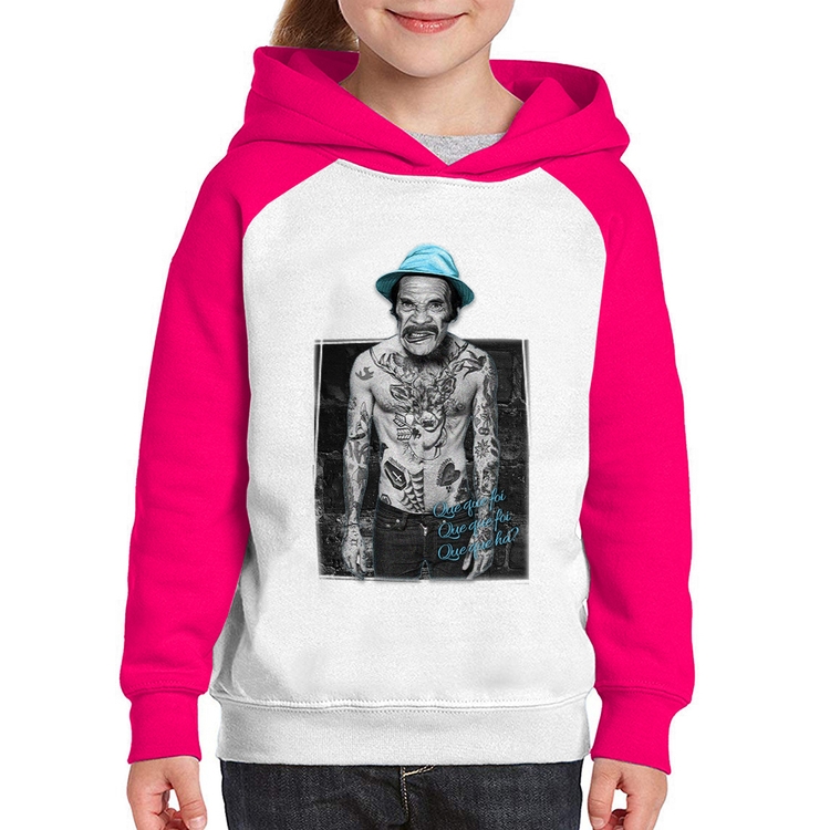 Moletom Infantil Que que foi, que que foi, que que há? - Branco/Rosa