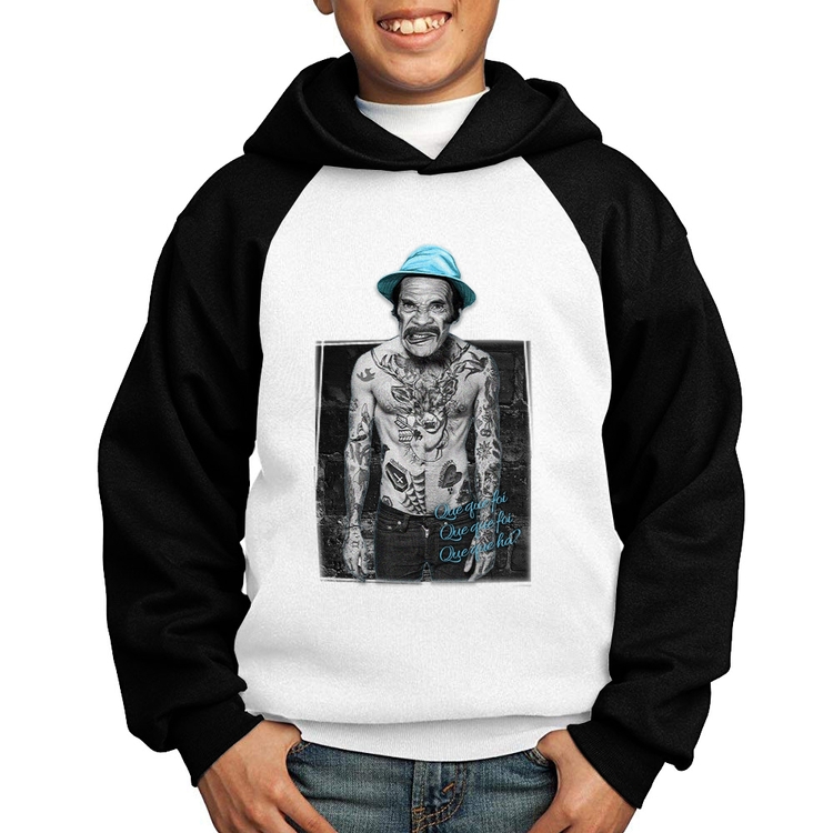 Moletom Infantil Que que foi, que que foi, que que há? - Branco/Preto