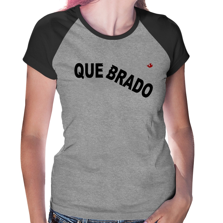 Baby Look Raglan Quebrado - Cinza/Preto