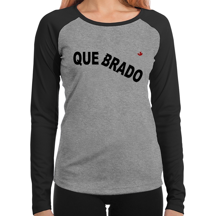 Baby Look Raglan Quebrado Manga Longa - Cinza/Preto