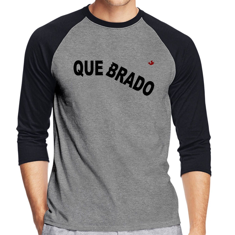 Camiseta Raglan Quebrado Manga 3/4 - Cinza/Preto