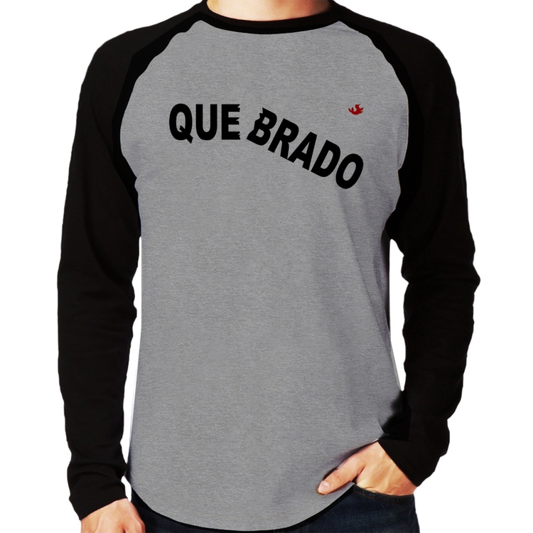 Camiseta Raglan Quebrado Manga Longa - Cinza/Preto