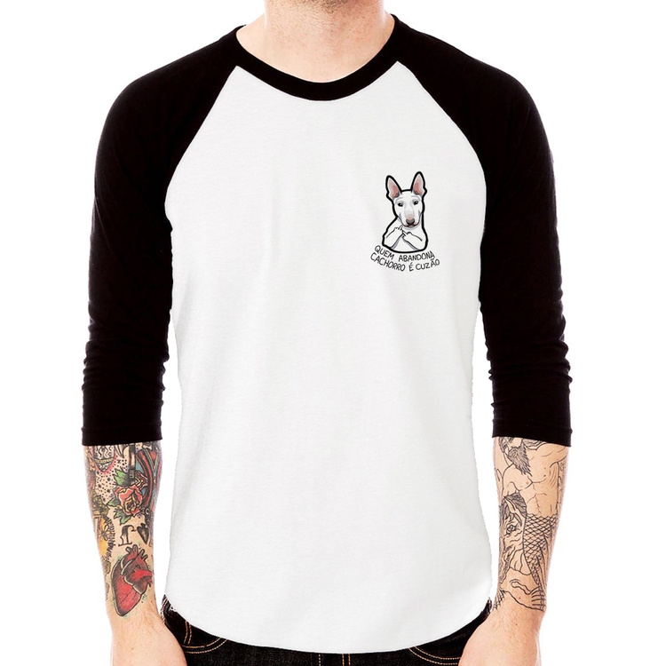 Camiseta Raglan Quem abandona cachorro é cuzão Manga 3/4