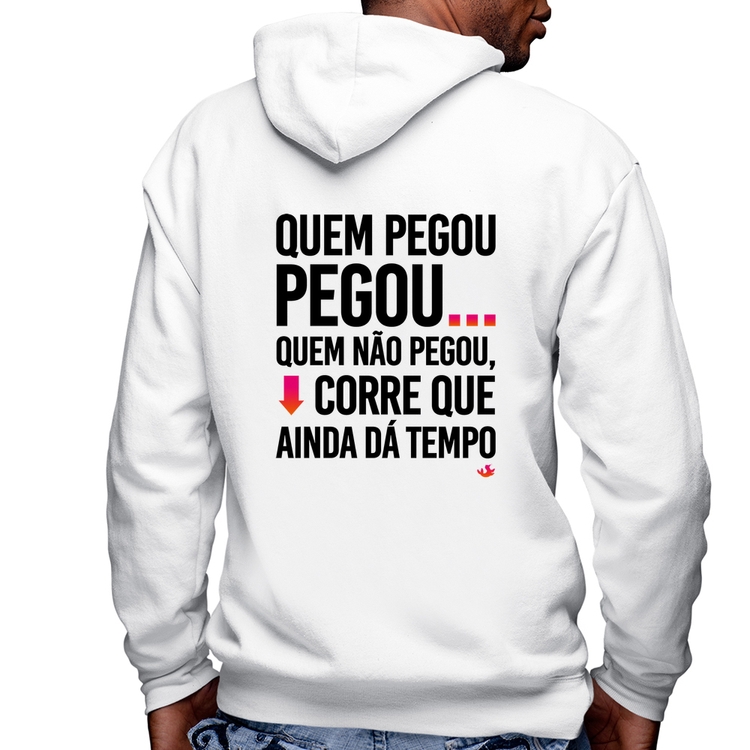 Blusa Moletom Quem pegou, pegou Masculina com Capuz e Zíper - Branca