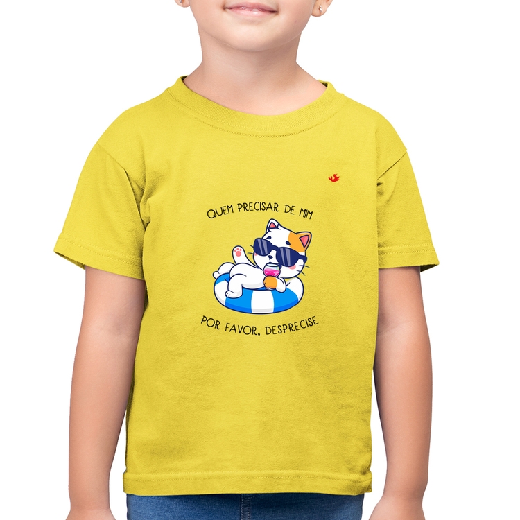 Camiseta Algodão Infantil Quem precisar de mim, por favor, desprecise - Amarelo Canário