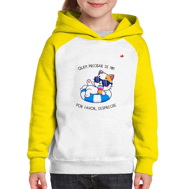 Moletom Infantil Quem precisar de mim, por favor, desprecise - Branco/Amarelo
