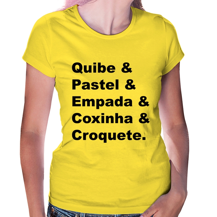 Baby Look Quibe & Pastel & Coxinha & Empada & Croquete - Amarela