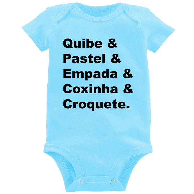 Body Bebê Quibe & Pastel & Coxinha & Empada & Croquete - Azul Bebê