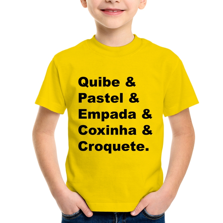 Camiseta Infantil Quibe & Pastel & Coxinha & Empada & Croquete - Amarela