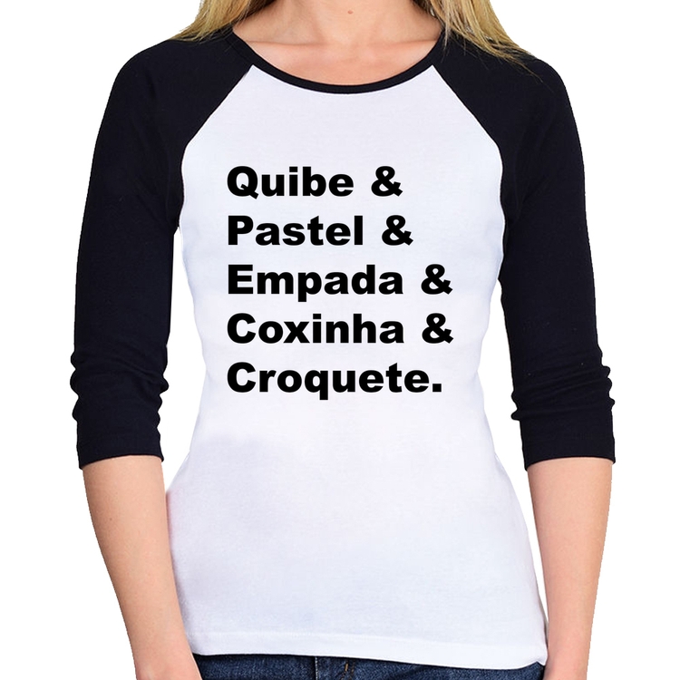 Baby Look Raglan Quibe & Pastel & Coxinha & Empada & Croquete Manga 3/4