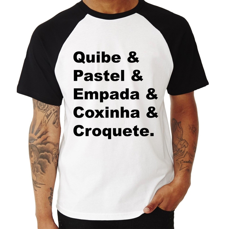 Camiseta Raglan Quibe & Pastel & Coxinha & Empada & Croquete