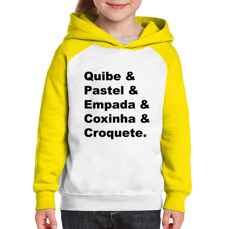 Moletom Infantil Quibe & Pastel & Coxinha & Empada & Croquete - Branco/Amarelo