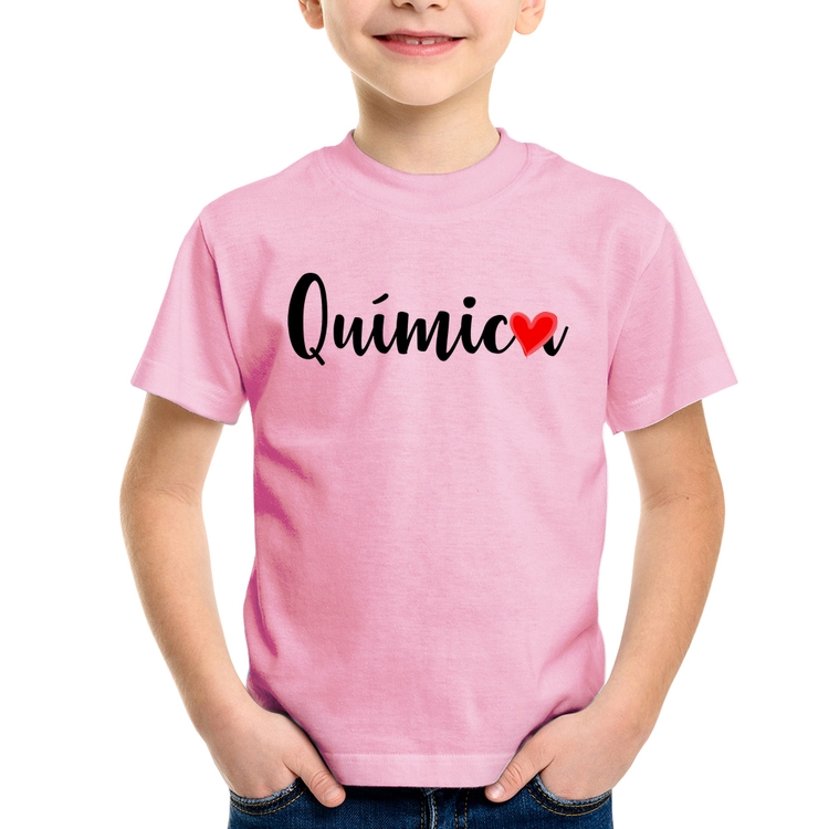 Camiseta Infantil Química por amor - Rosa Bebê