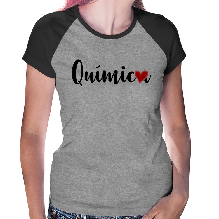 Baby Look Raglan Química por amor - Cinza/Preto
