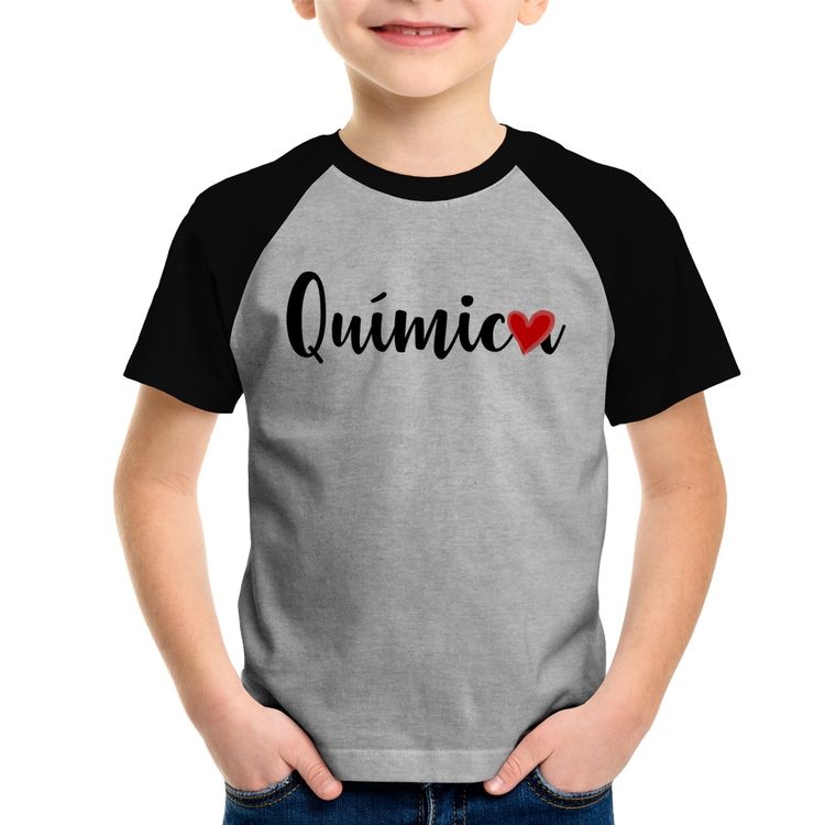 Camiseta Raglan Infantil Química por amor - Cinza/Preto